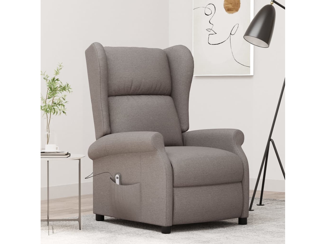 Vidaxl Poltrona Reclinável Elétrica Tecido Castanho-acinzentado