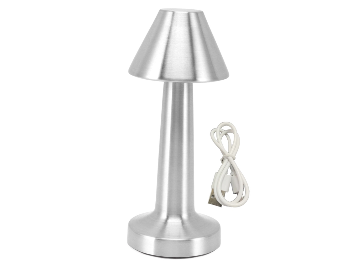 Rebe-lâmpada De Mesa Led 3w 3 Cores Regulável Sem Fio Recarregável Usb Luz De Noite Prata