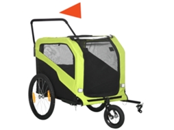 Carrinho 2 Em 1 Para Cães, Reboque De Bicicleta Com Refletores, Suporta Até 30 Kg, Tecido Oxford Verde.