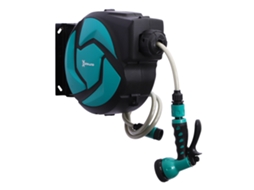 Carretel Para Mangueira Retrátil De Irrigação 10m + 1m Sistema Automático De Com Trava 29,5x16,5x33 Cm Preto E Verde