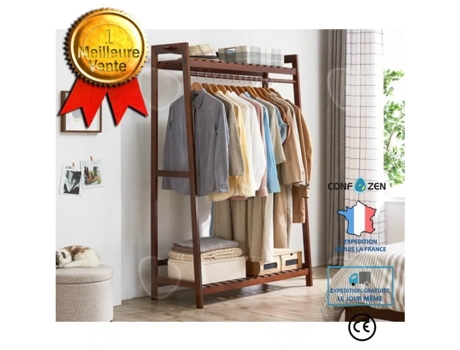 Cabide de madeira maciça cabide independente para quarto de solteiro armazenamento de roupas simples cabide marrom cabide de madeira CONFOZEN