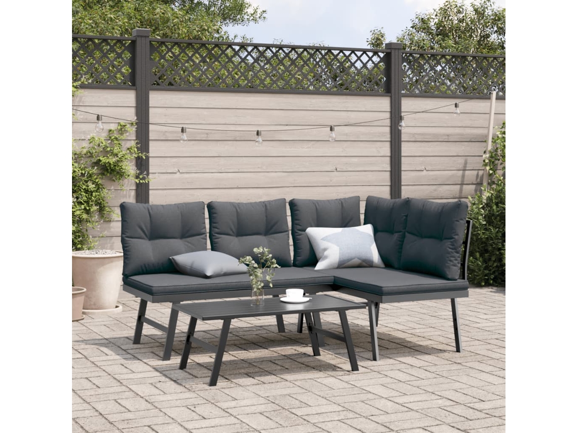 Vidaxl Bancos De Jardim Com Almofadões 2 Pcs Aço Revestido A Pó Preto