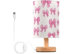 Abajur De Cabeceira Kcldeci Com Estampa Laço Rosa, Ideal Para Quarto, Estilo Fazenda, Mesa De Cabeceira, Mesa De