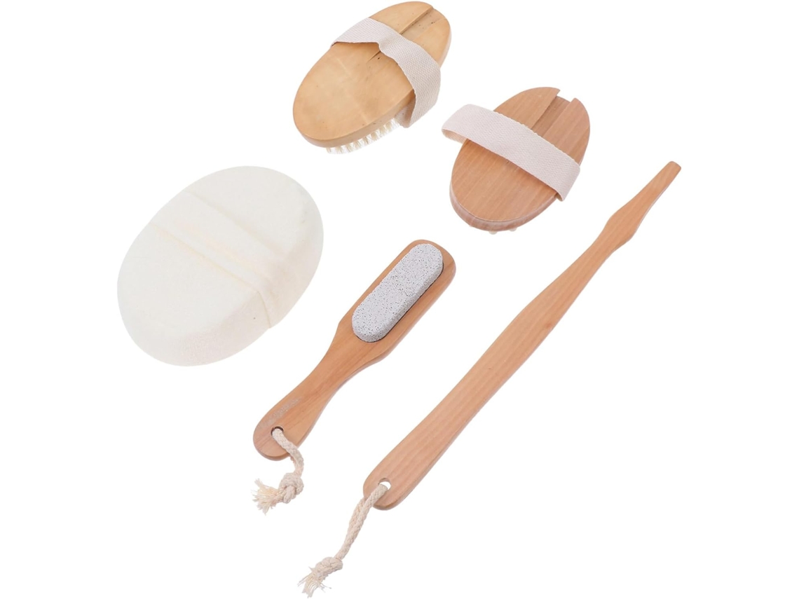 Conjunto Didiseaon De 4 Escovas Banho Em Madeira Bambu Com Cerdas Javali, Cabo Longo, Para Limpeza E Massagem Corporal