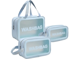 3 Pcs Sacola De Toalete Transparente, Conjunto De Bolsas De Maquiagem Pvc, Organizador De Banheiro Para Viagem (azul) Azul