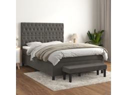 Vidaxl Cama Com Molas/colchão 140x190 Cm Veludo Cinzento-escuro