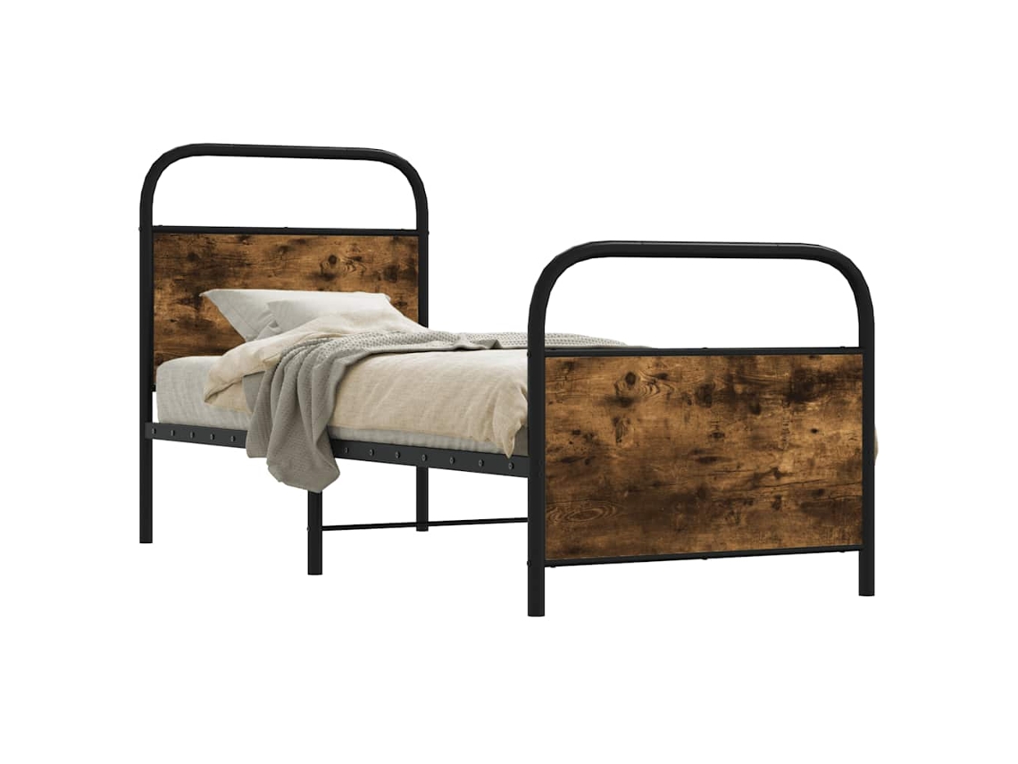 Vidaxl Estrutura Cama S/ Colchão Derivados De Madeira Carvalho Fumado