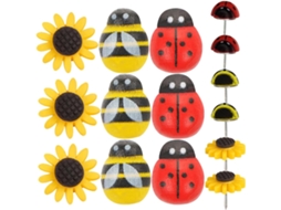 Amosfun Criativos Alfinetes De Plástico Com Joaninhas E Girassóis, Design By Abelha, 30 Peças, Delicados E Fáceis De