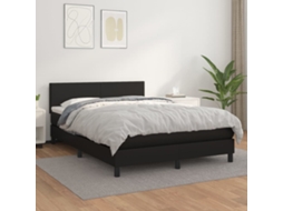 Vidaxl Cama Com Molas/colchão 140x200 Cm Couro Artificial Preto