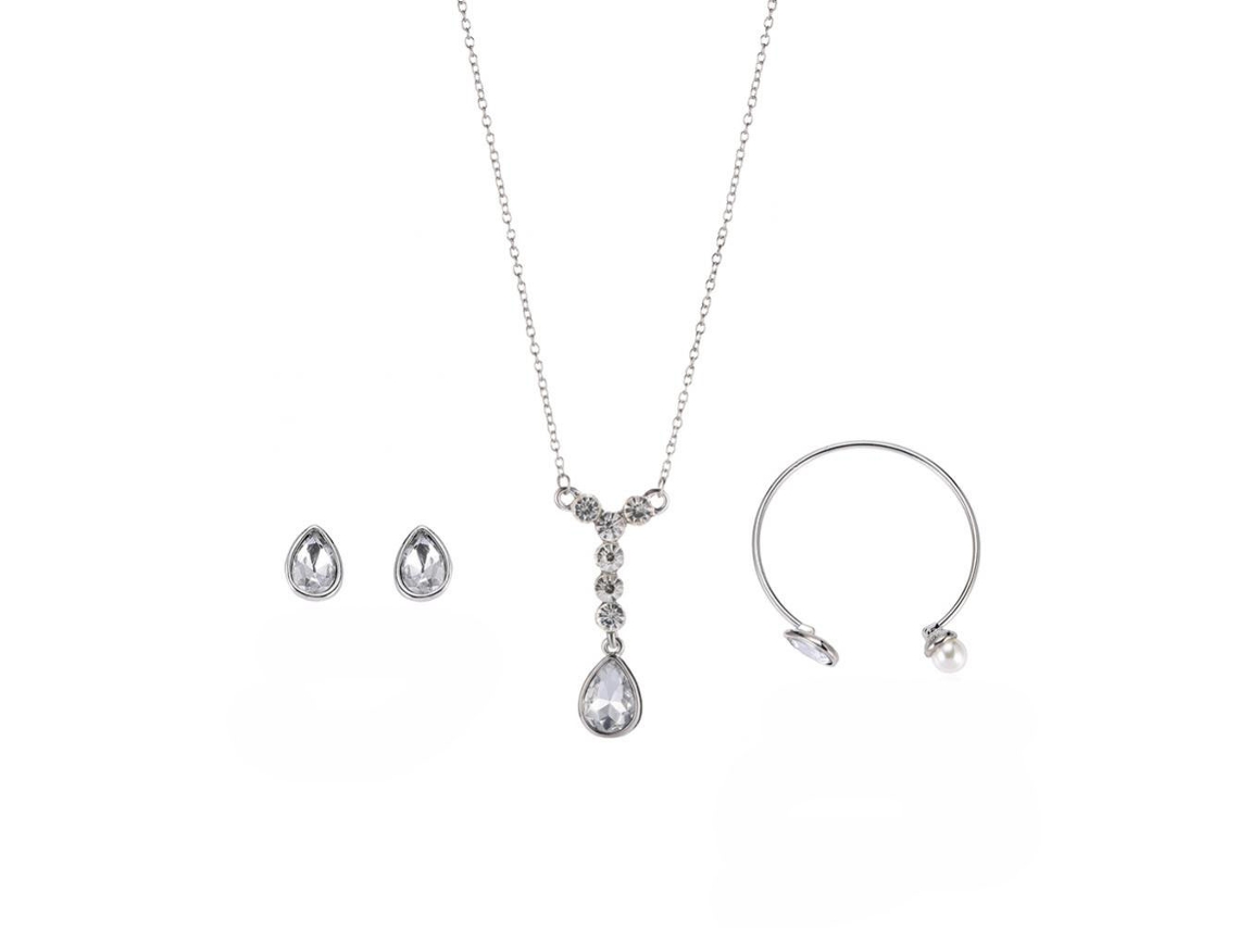 Jóias Feminino Pulseira Colar Brincos Em Platina