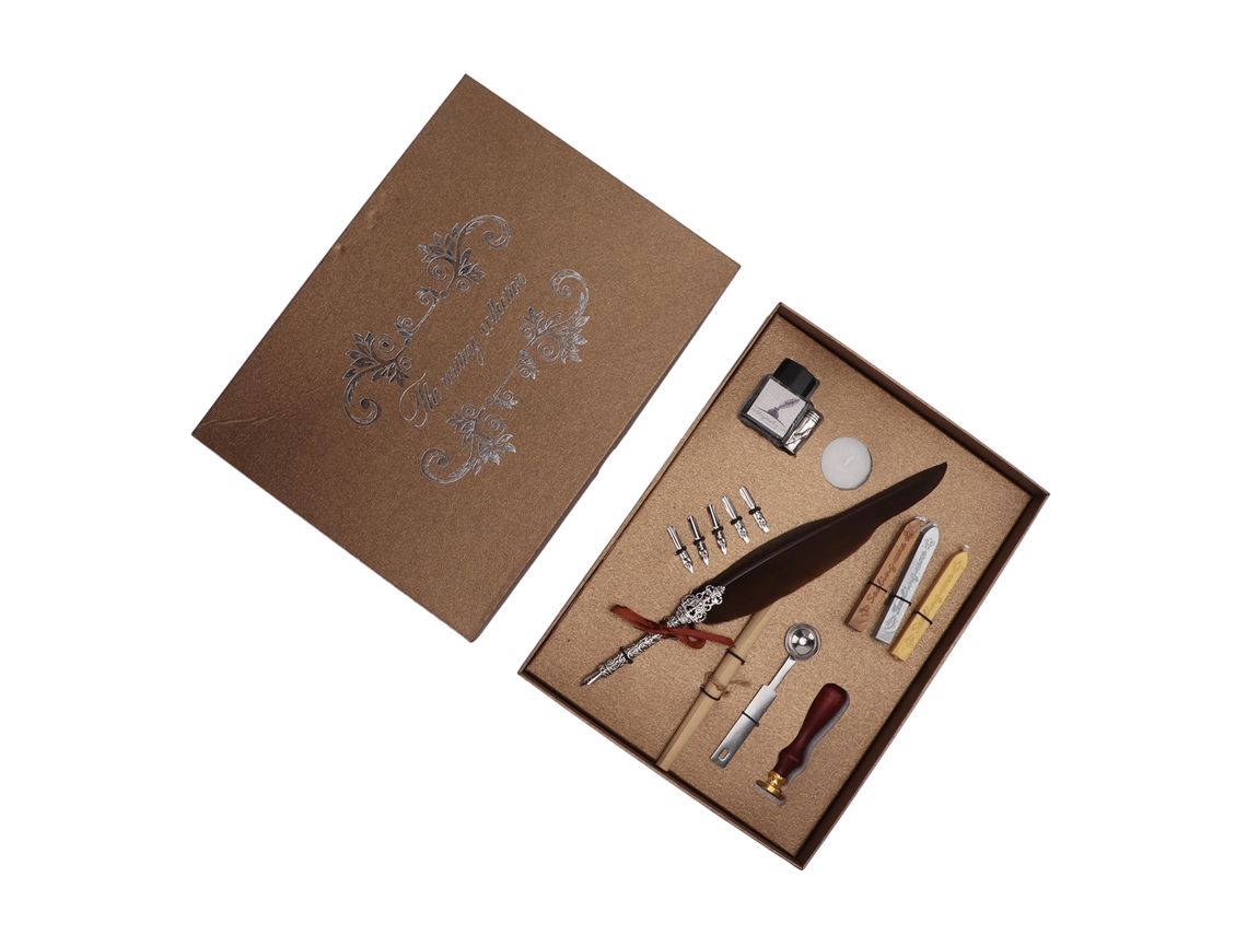 Set Pluma De Pena Retro Con Grabados Para Caligrafía Escritura Suave Regalo Marrón Sfdps038019