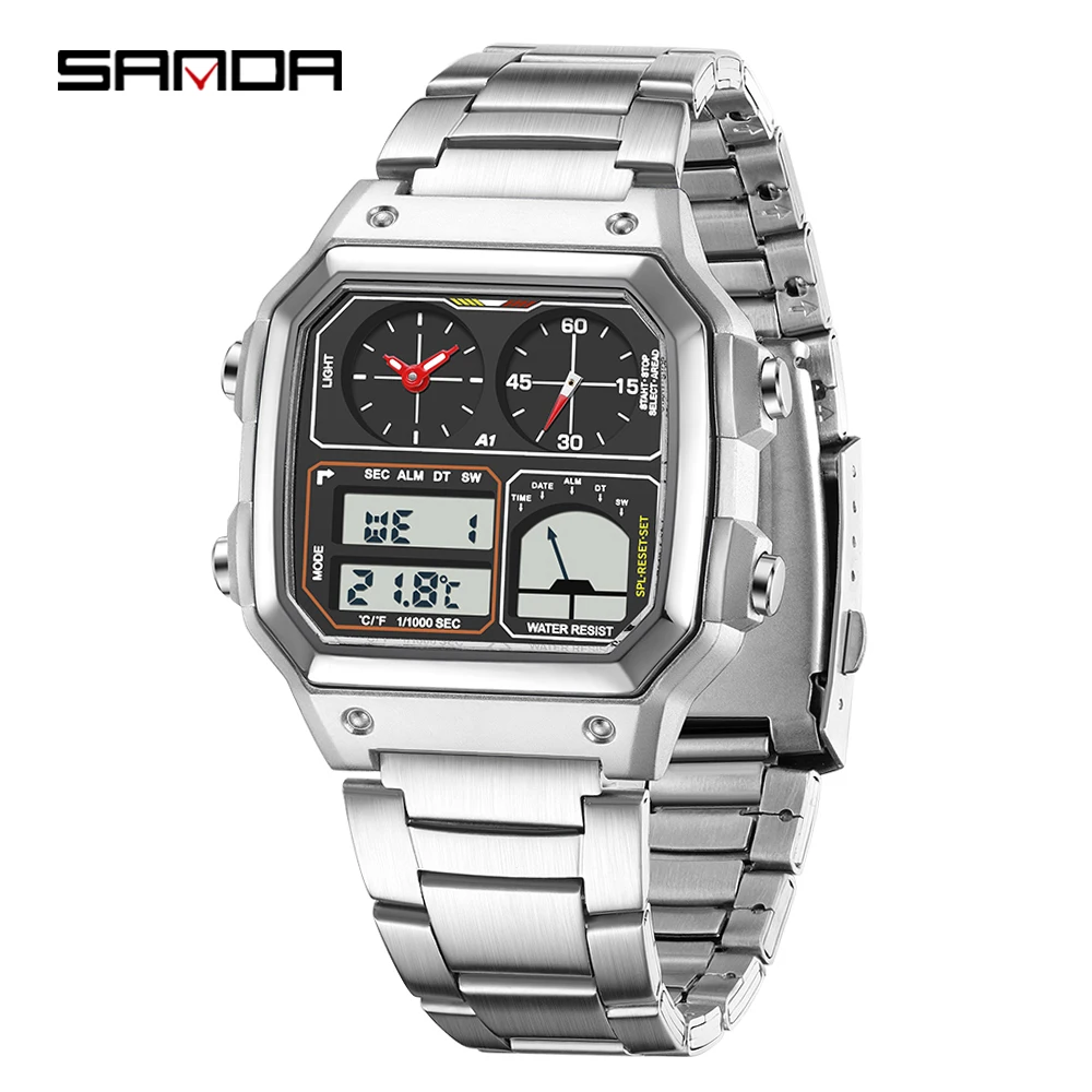 Relógio Esportivo Masculino com Calendário, Luminescente, À Prova D'água e com Pulseira de Aço Inoxidável. MDUG (prateado e Preto)