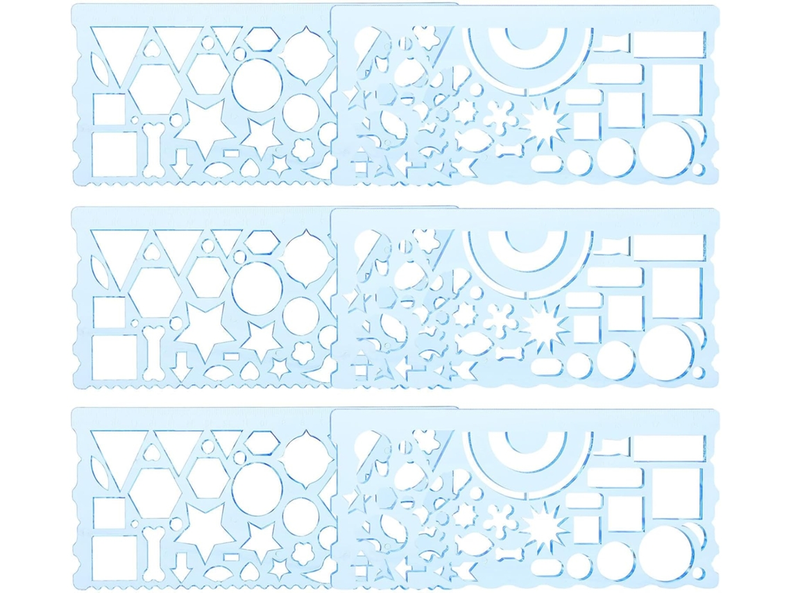 Régua geométrica multifuncional de 20 cm, azul, PP, conjunto de 6 peças