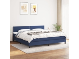Cama Com Molas/colchão 200x200 Cm Tecido Azul