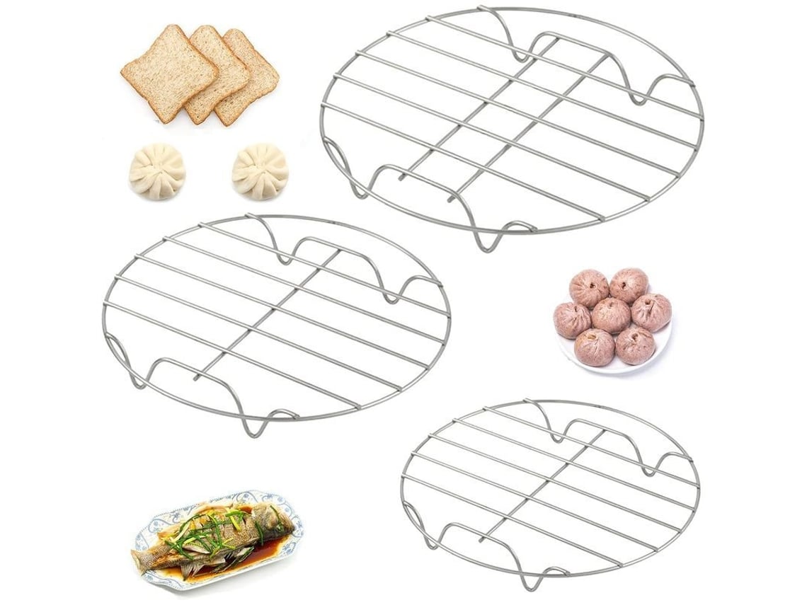 Conjunto Rebe com 3 grelhas redondas de aço inoxidável para cozinhar e resfriar, 17/19/21 cm