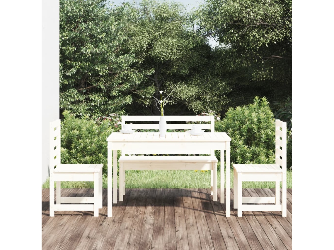 Conjunto 4 Peças De Jantar P/ Jardim Madeira De Pinho Maciça Branco Dkd Home Decor
