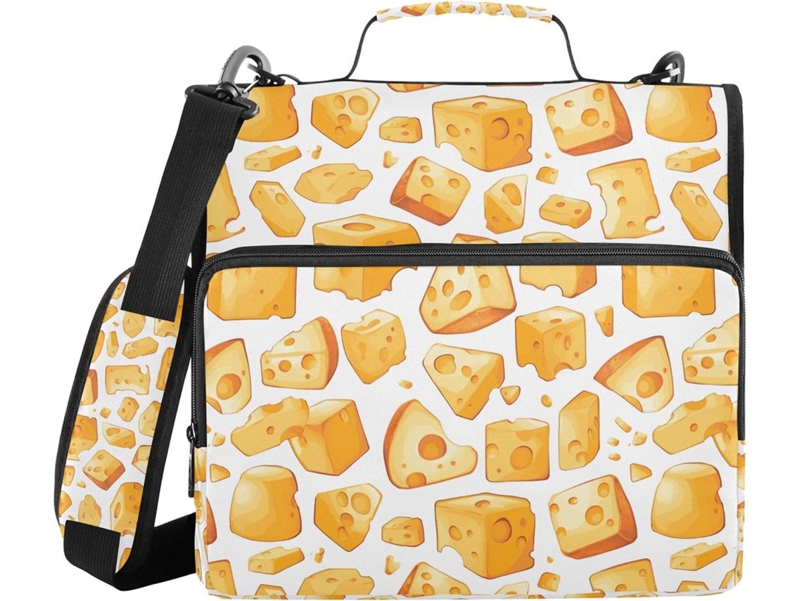 Pasta com estampa de pedaços de queijo em design animado, com bolsas extras, alça de ombro e de mão, diversas bolsas, 3, 8 cm 1
