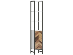 Armário Alto para Banheiro BTFORUS com 3 prateleiras, 1 porta, ajustável 30x30x170cm, branco e nogueira