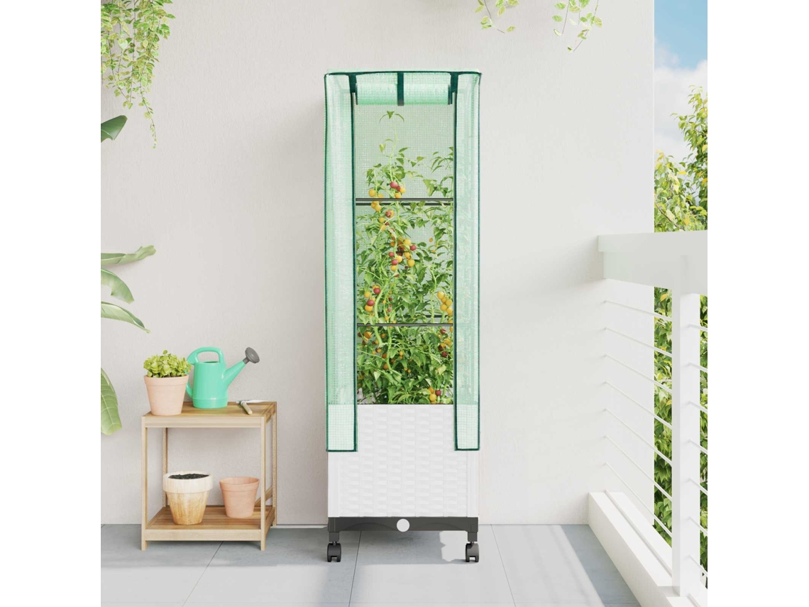 Vidaxl Jardineira Com Cobertura De Estufa E Rodas Branco Pp