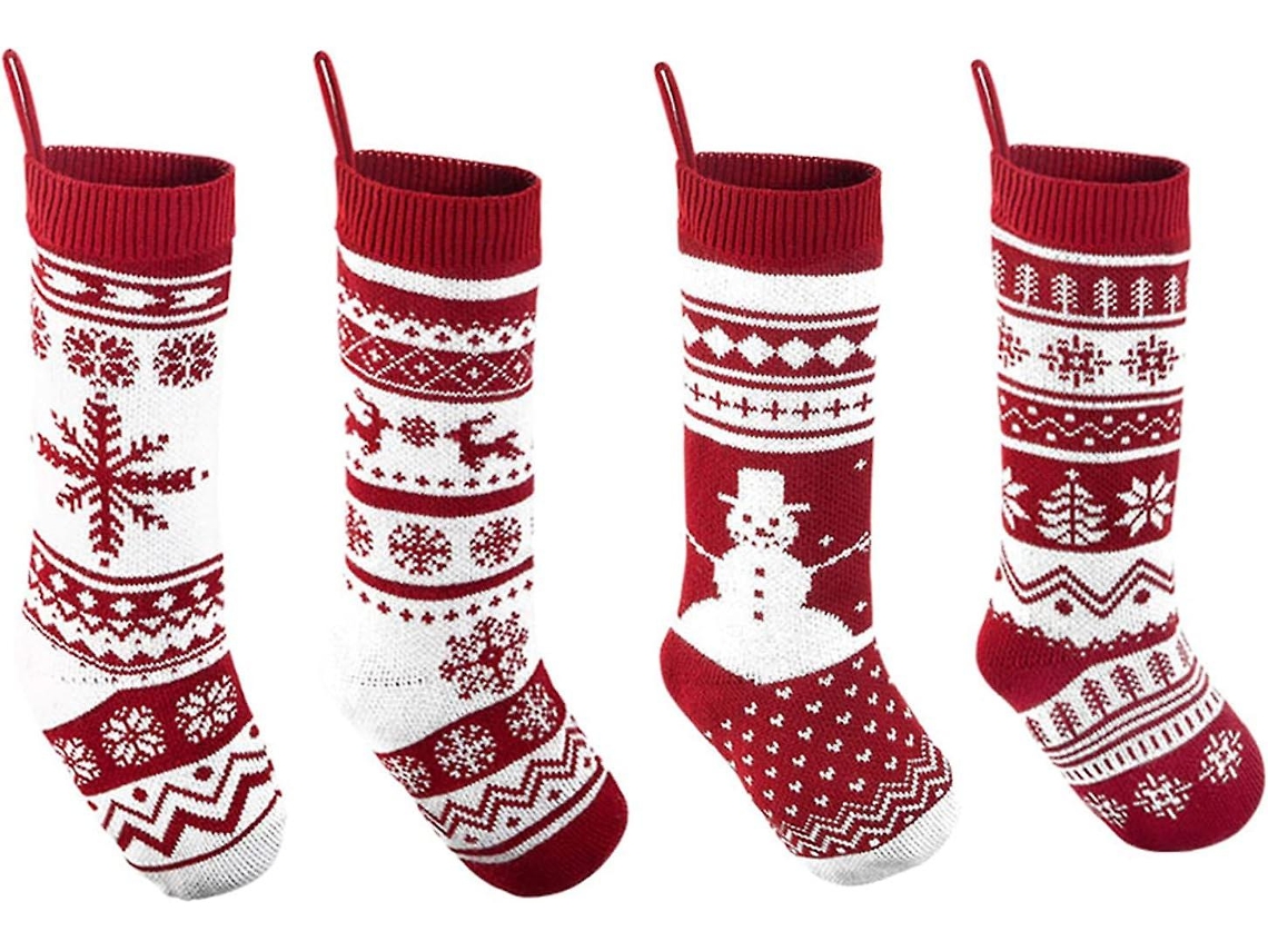 Meias De Natal Grandes De 18 Em Malha Rústica, Decoração Clássica, Conjunto De Presente Com 4 Olysi Shop