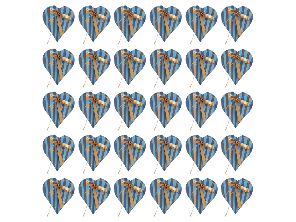 30 Caixas Bombons Coração Festas Azul Fita Dourada