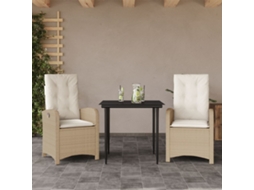 3 Pcs Conjunto De Jantar P/ Jardim Com Almofadões Vime Pe Bege Dkd Home Decor