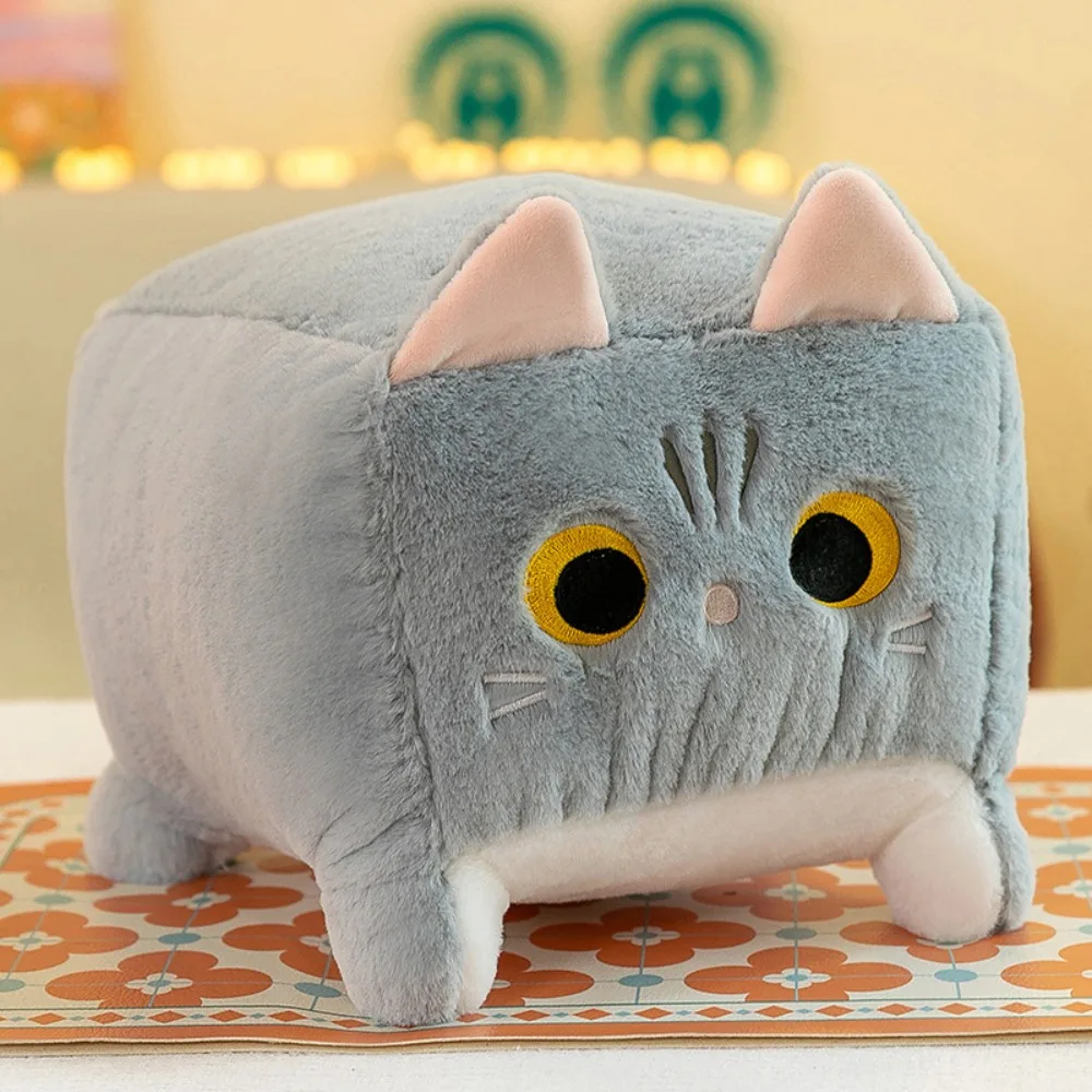 Almofada de Pelúcia Macia em Formato de Gato Quadrado MDUG (cinza 30cm)