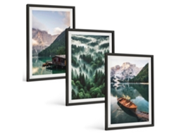 Conjunto De Pinturas Montanha, Lago, Barco, Floresta, Neblina Espelharte (3 Peças 40x60 Cm)