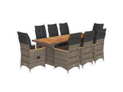 Maison Exclusive - 9 Pcs Conjunto Bistrô De Jardim C/ Almofadões Vime Pe Cinzento