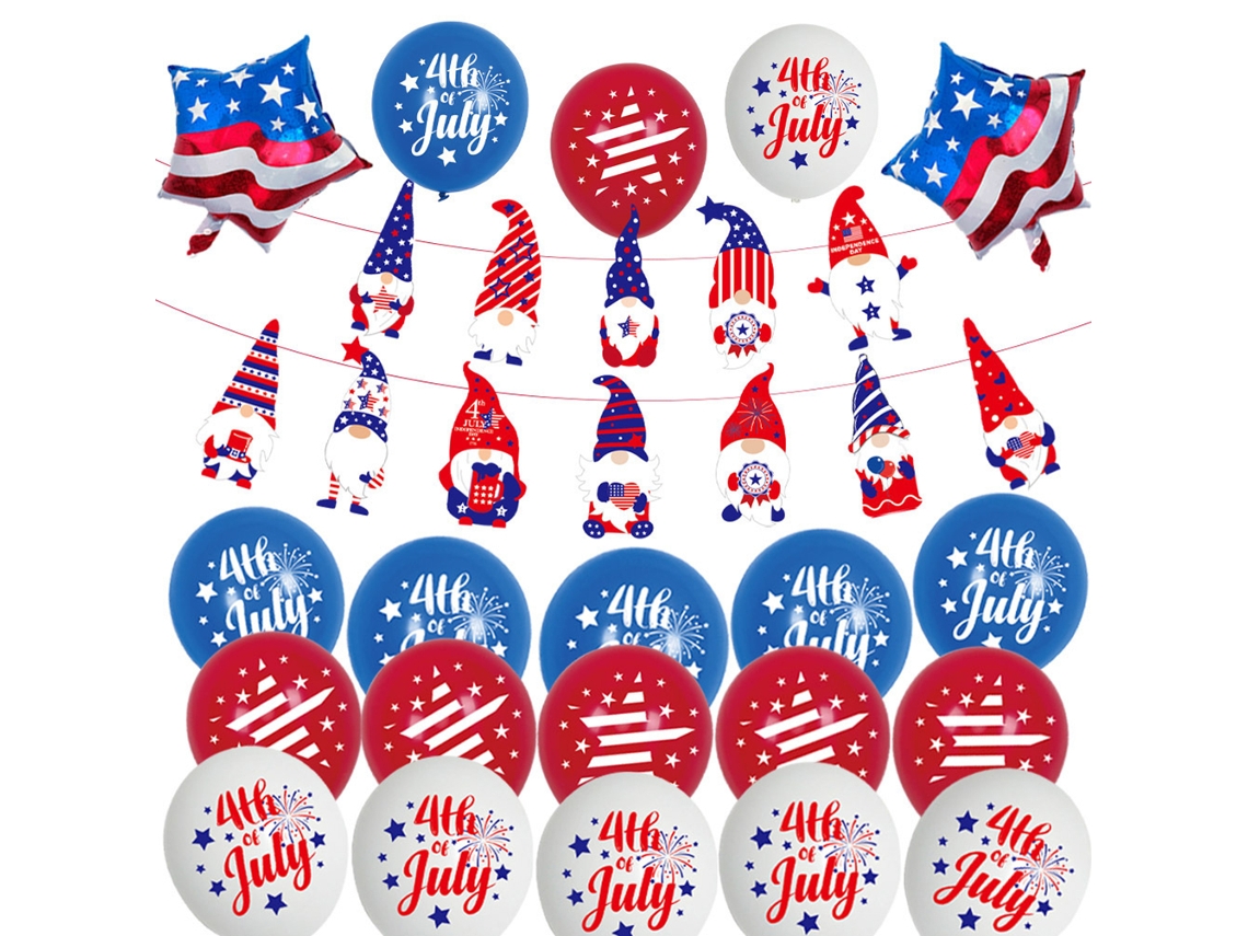 Conjunto de Decoração Patriótica 22 Peças Vermelho Azul Branco | S/MARCA