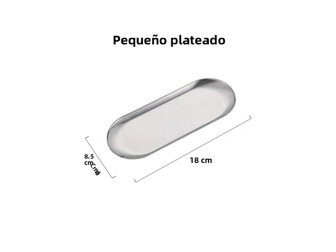Prato de Aço Inoxidável, Adequado para Sobremesas e Aperitivos, Acompanha Talheres. MDUG (prata S)