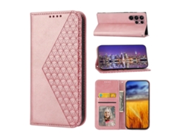 Capa De Celular Em Couro Sintético Com Textura De Grade Cúbica E Revestimento Magnético Para Samsung Galaxy S23 Ultra 5g
