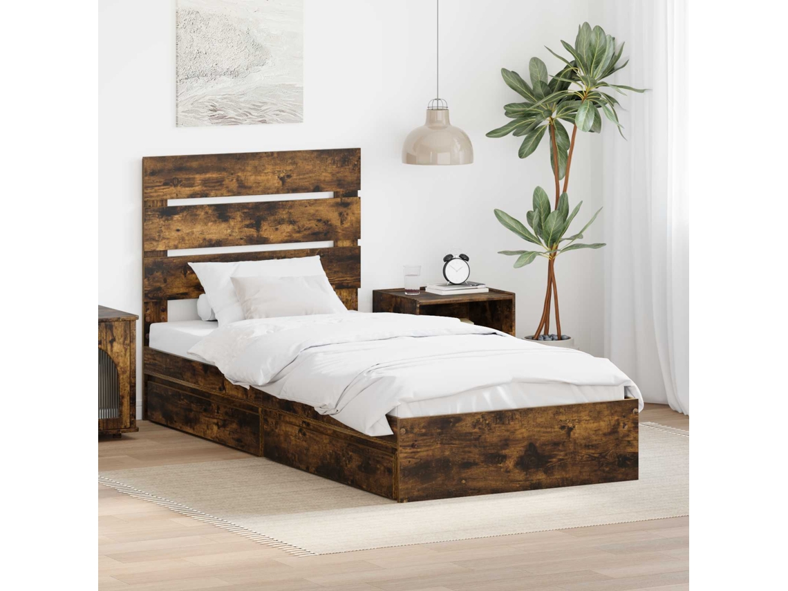 Vidaxl Cama com Armazenamento com Gaveta Carvalho Defumado 90 X 200 Cm
