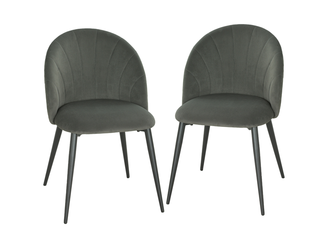 Conjunto de 2 Cadeiras de Jantar Estofadas com Encosto de Concha em Veludo. 52x55x79 Cm. Cinza Ge