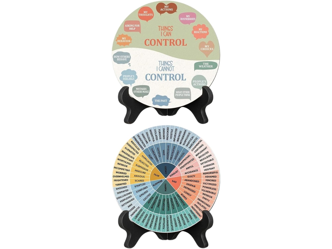2 Diagramas Emocionais Para Saúde Mental Com Suporte, Pôster ''roda Das Emoções'', Decoração Para Escritório