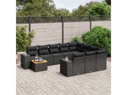 Vidaxl 11 Pcs Conjunto Sofás De Jardim C/ Almofadões Vime Pe Preto