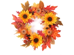 Guirlanda redonda para decoração de porta, com folhas de bordo, abóbora e frutos vermelhos, 45 cm.