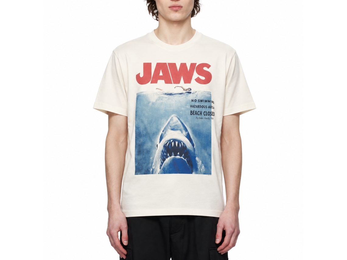 Rockinstone Jaws Movie No Swimming Solid Natural Adult T-shirt Size:l