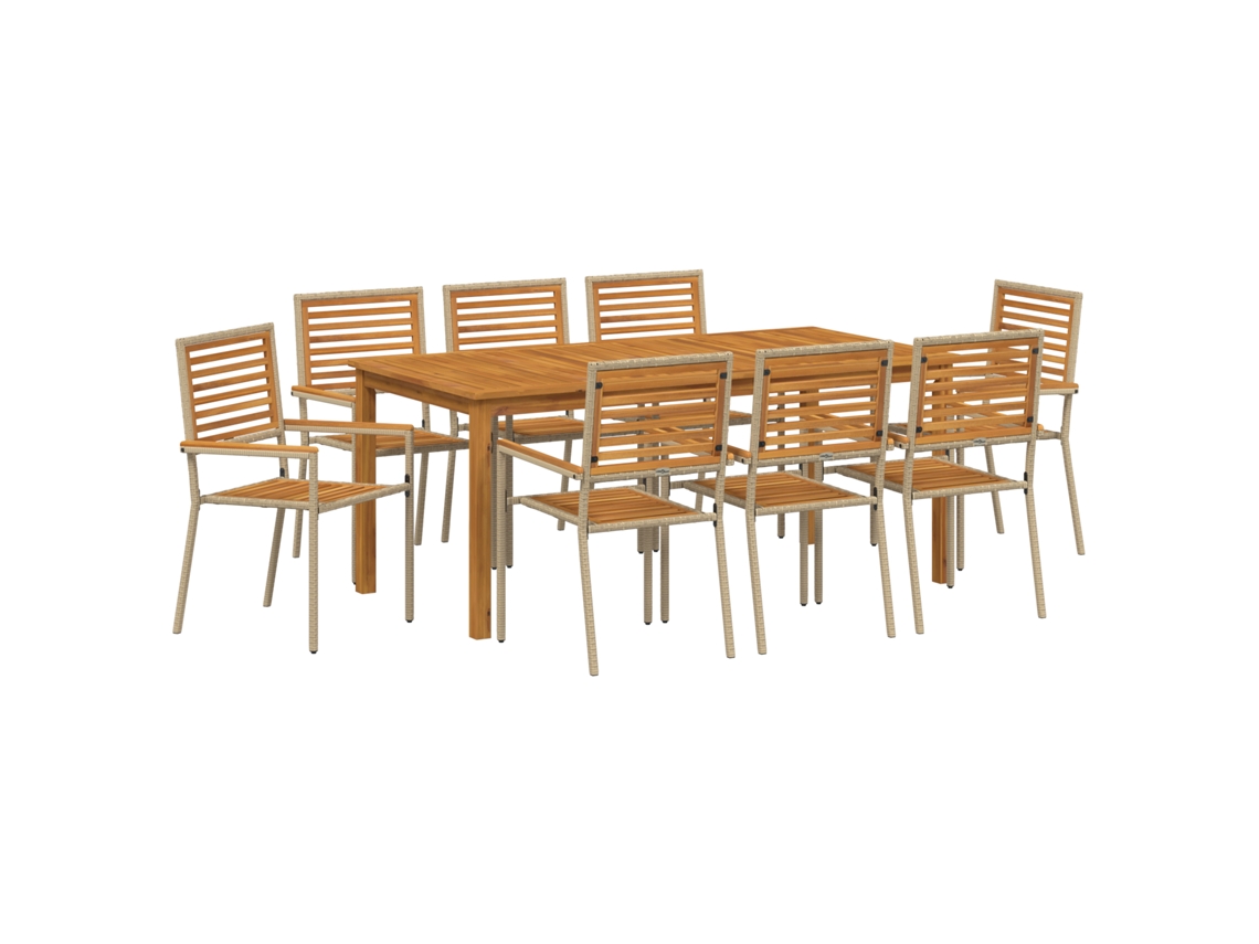 Conjunto 9 Conjunto De Jantar Para Jardim Vidaxl Bege Madeira De Acácia Maciça (180 X 90 X 75 Cm)