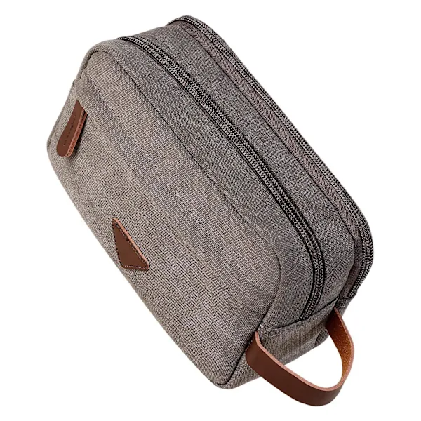 Bolsa de Viagem Masculina com Dois Compartimentos, Organizador Cosméticos em Lona e Couro para Maquiagem, Kit Barbear Banho AQUAFORGE (cinza)