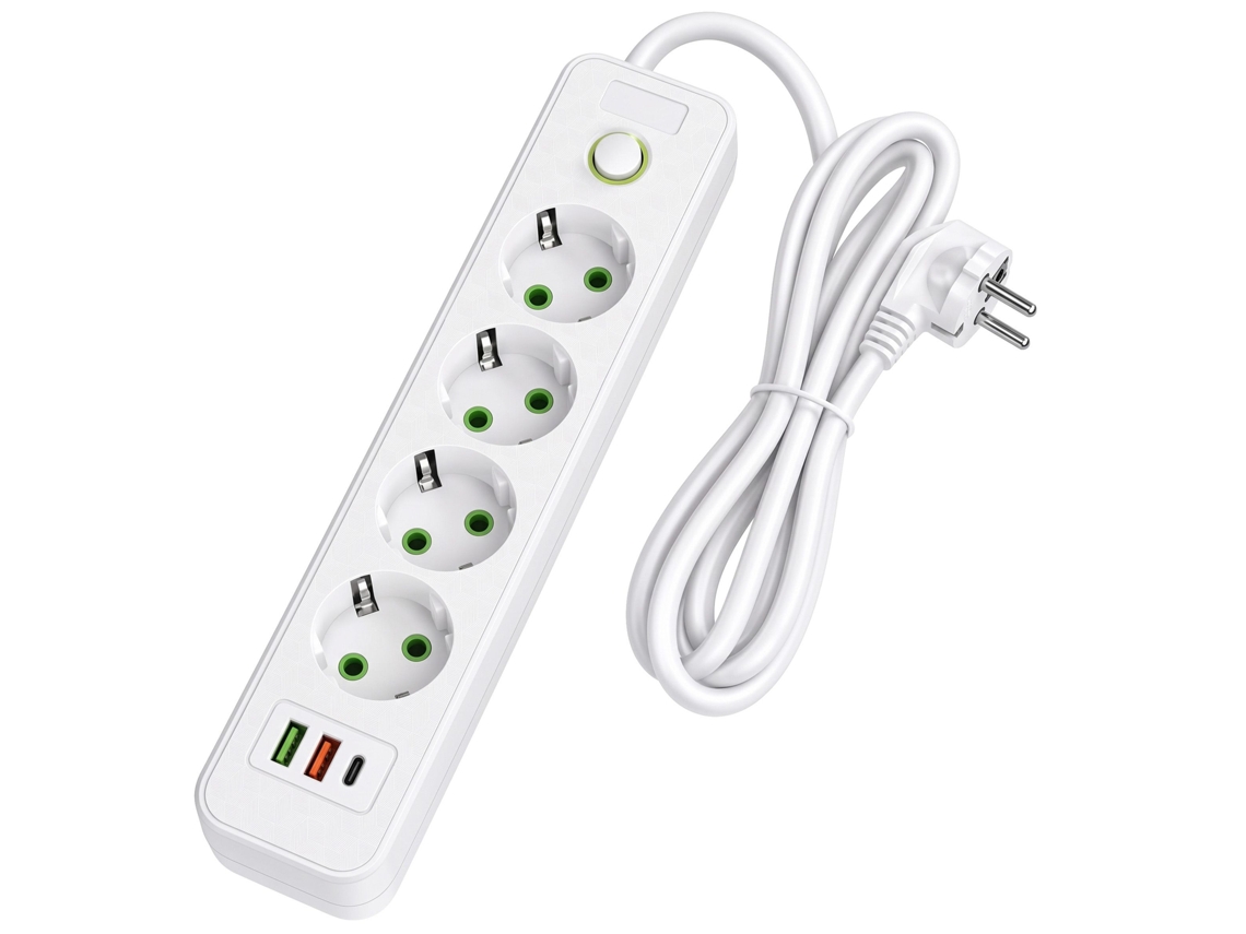 Toolight Extensão Elétrica 4 Tomadas + 2x Usb-a + Usb-c Jnh021-4a White