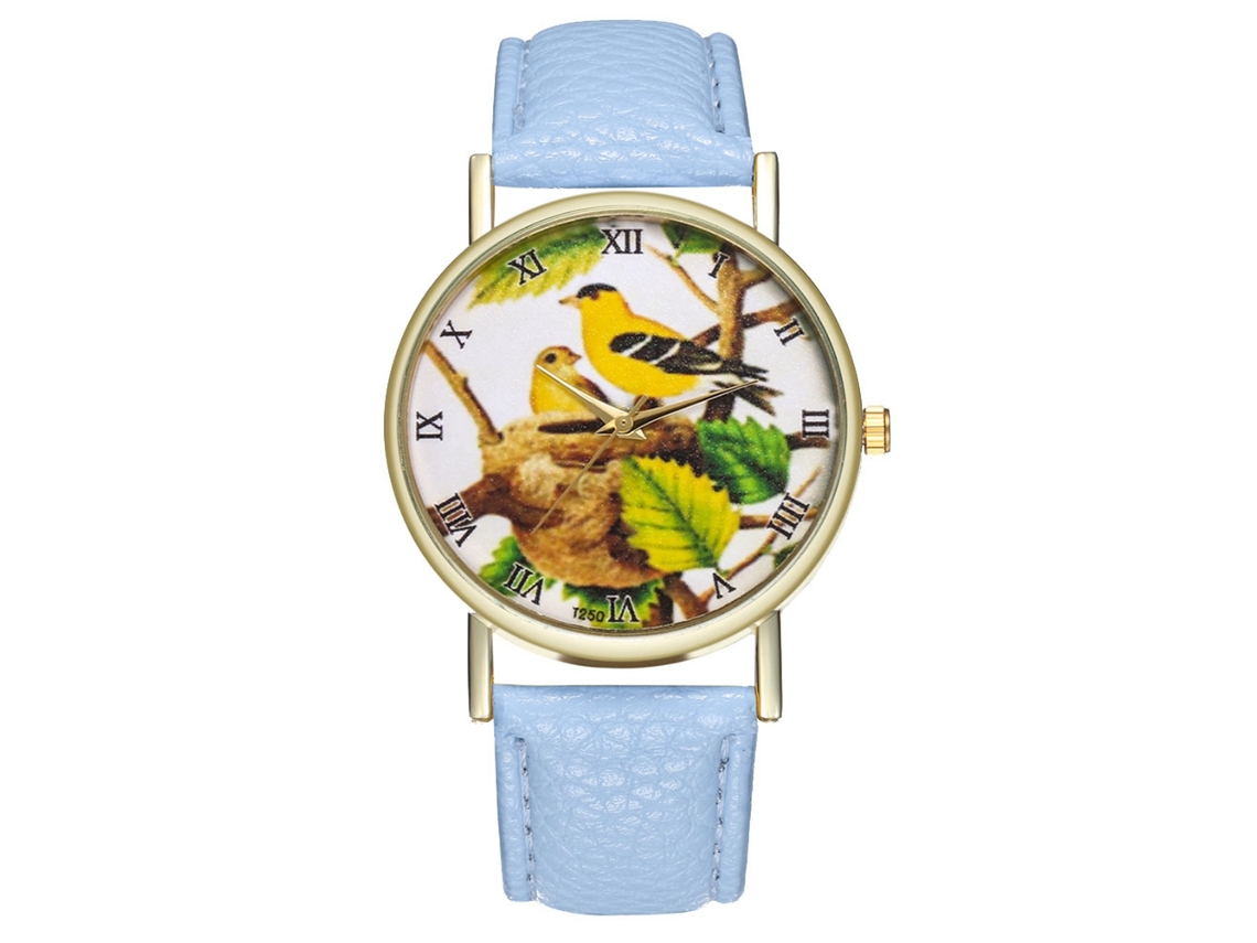 Reloj De Pulsera De Pareja Com Pulseira De Pu, Mostrador Redondo, Quartzo, Azul Claro
