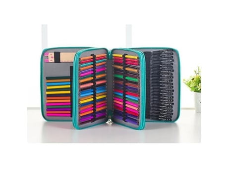 Estojo grande e portátil de couro sintético com 120 compartimentos, fecho de zíper e alça para lápis de aquarela Prismacolor e lápis de cor Crayola Miraflow.