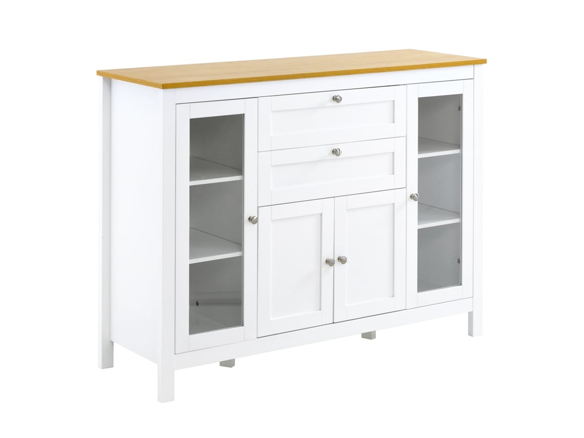 Aparador de Cozinha Mdf e Vidro Temperado Cor Branco 120x40x90 cm Homcom