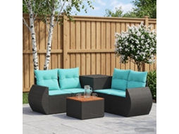 Vidaxl Conjunto De Sofás 6 Unid. Preto E Azul Rattan Poliéster E Aço