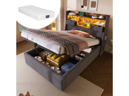 Cama Solteiro 90x200 Cm Armazenamento Hidráulico Led Usb/type-c Colchão