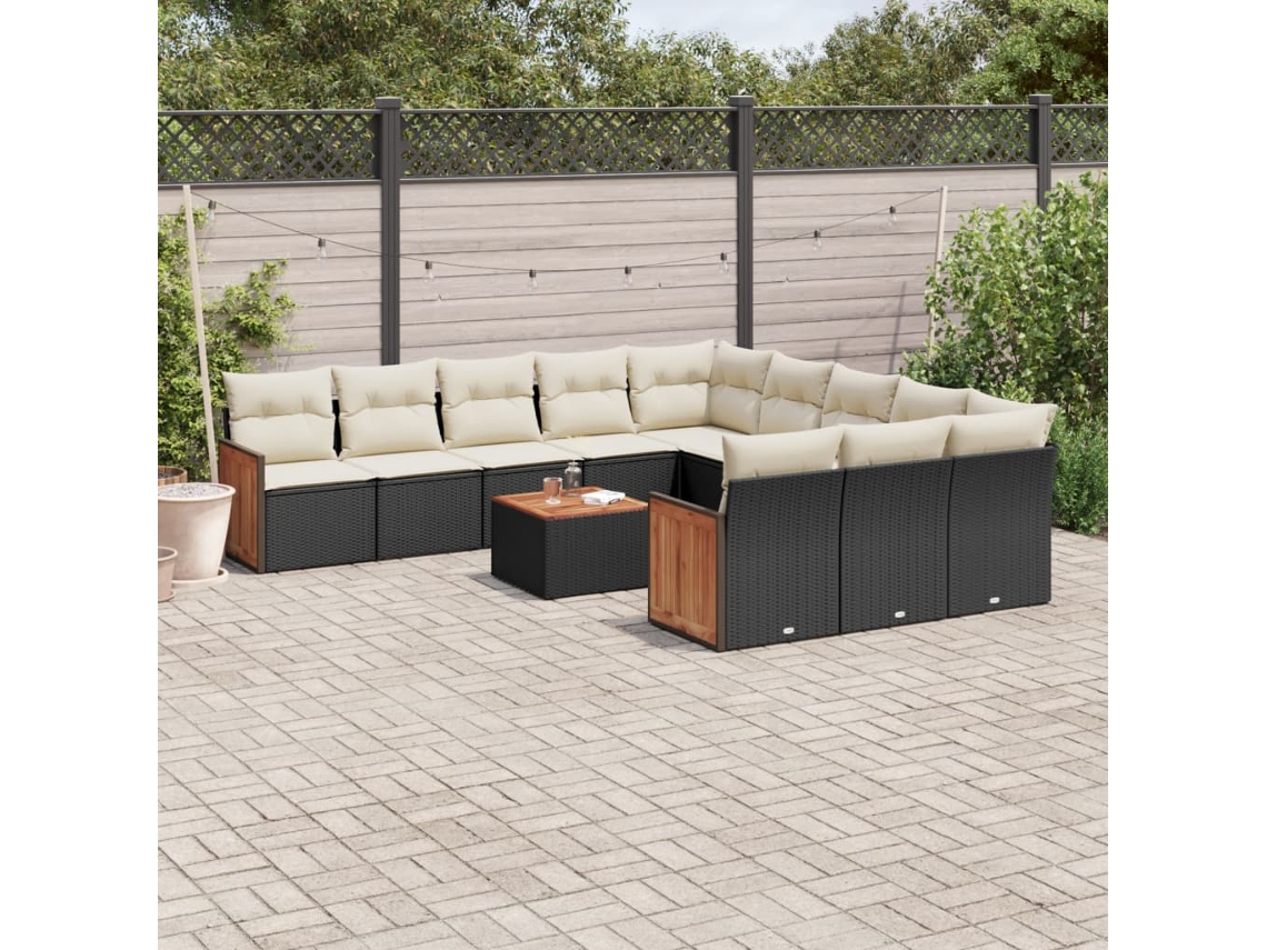 Vidaxl 12 Pcs Conjunto De Sofás De Jardim C/ Almofadões Vime Pe Preto