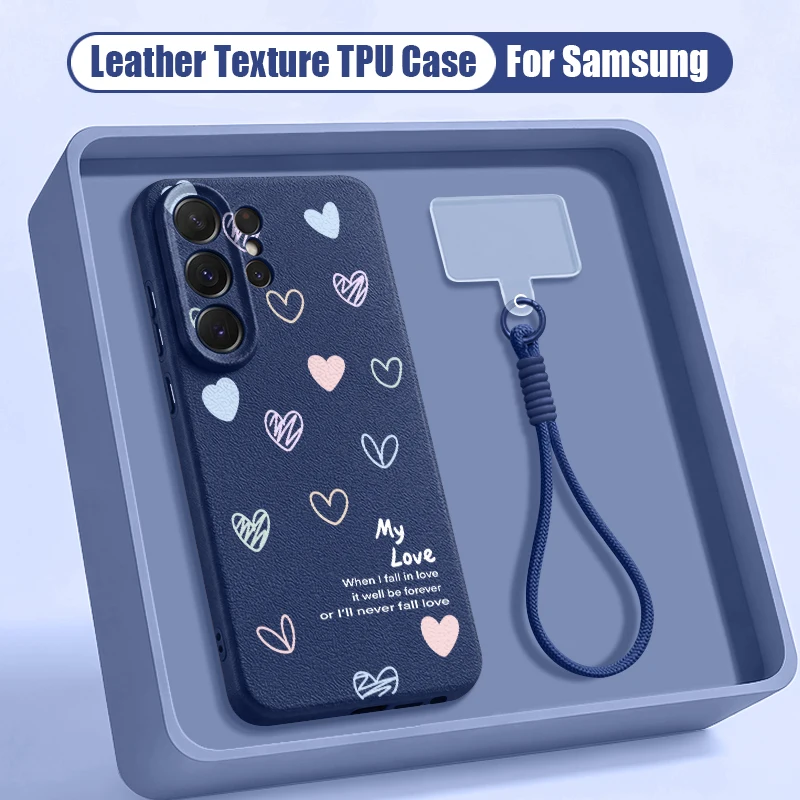 Capa Para Celular Galaxy S23 Com Estampa De Coração E Cordão Macio (azul).