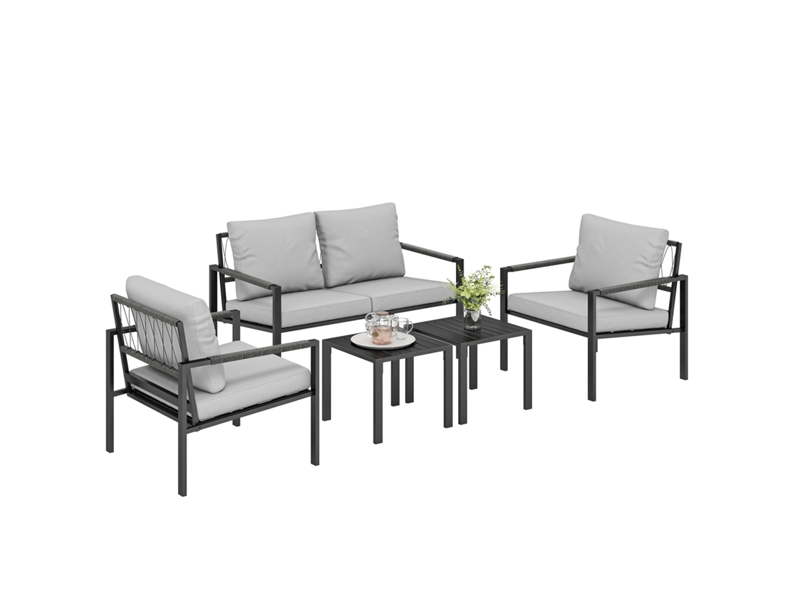 Conjunto de Móveis de Jardim para 4 pessoas, sofá, poltronas, mesa e almofadas ZACHARY
