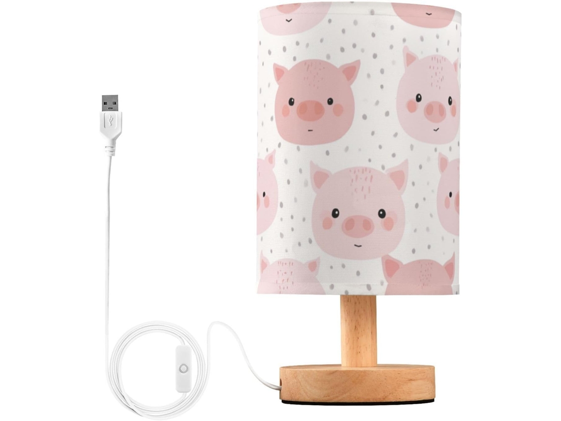 Abajur De Cabeceira Kcldeci Com Estampa Cabeça Porco Rosa, Ideal Para Quarto, Estilo Fazenda, Mesa De Cabeceira, Sala De